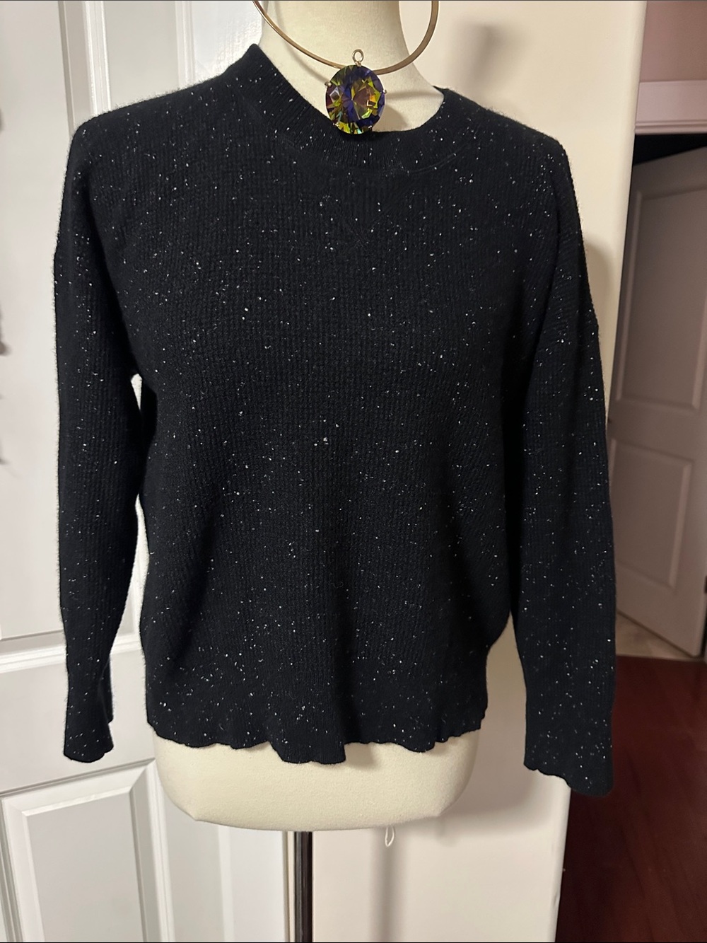 Madewell 100% Cashmere DonegalDot Black Speckled Confetti Crewneck Sweater M EUC